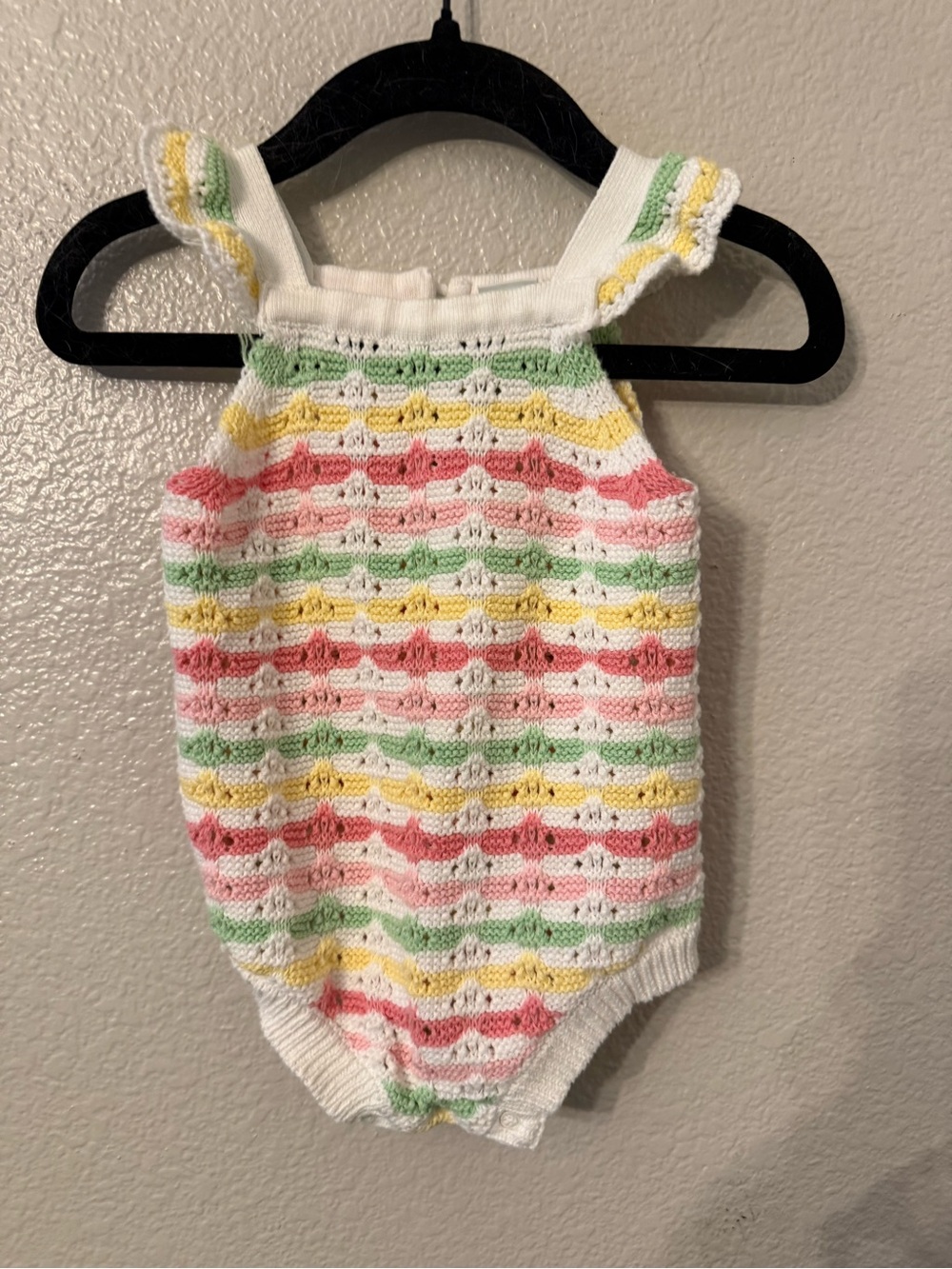 Little Me Knit Striped One-Piece Bodysuit in White, Pink, Green & Yellow